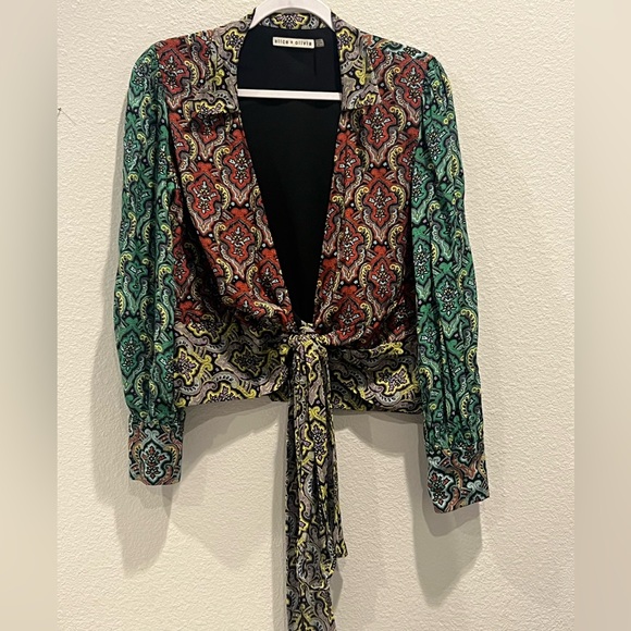 Alice + Olivia Red and Green Paisley Top - Picture 1 of 6
